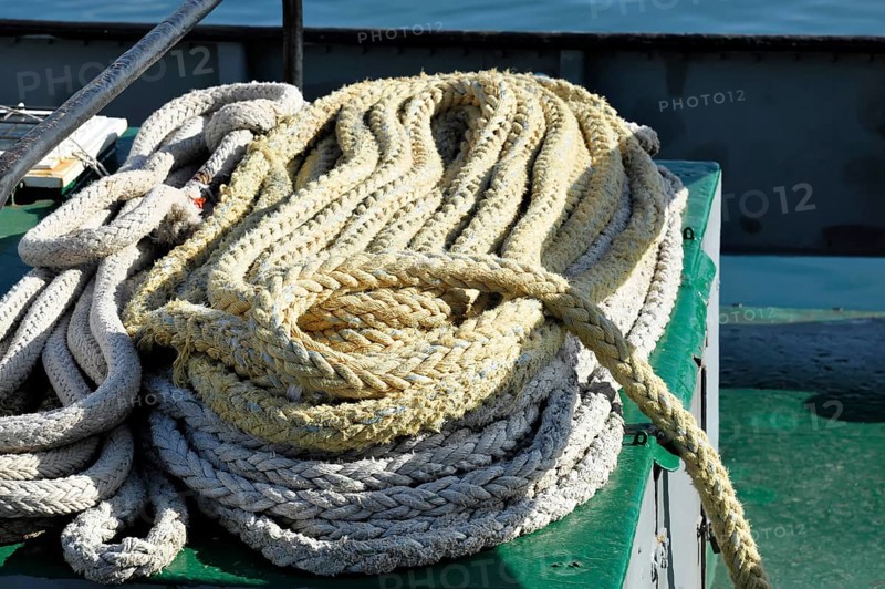 Boat ropes in the Venetian harbour of Heraklion, island of Crete, Greece, Europe