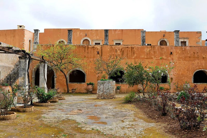 Garden, Monastery Church, Arkadi Monastery, Moni Arkadi, National Monument, Crete, Greece, Europe