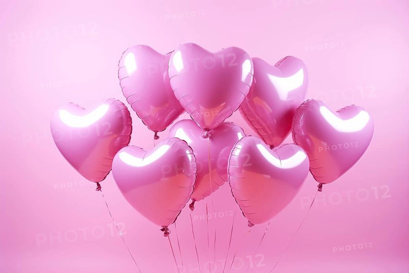 Bunch of glossy pink heart-shaped balloons against a soft pink background, perfect for Valentine's Day, anniversaries, or any romantic occasion, AI generated