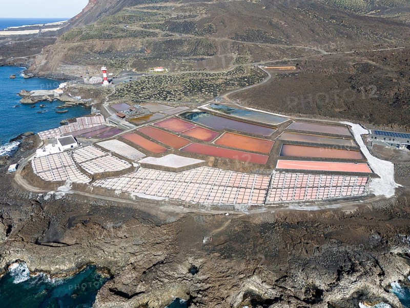 Aerial view of the Salinas de Fuencaliente, La Palma, Canary Islands, Spain, Europe