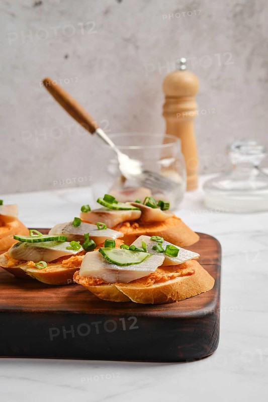 Closeup view of small sandwiches with Clupeidae