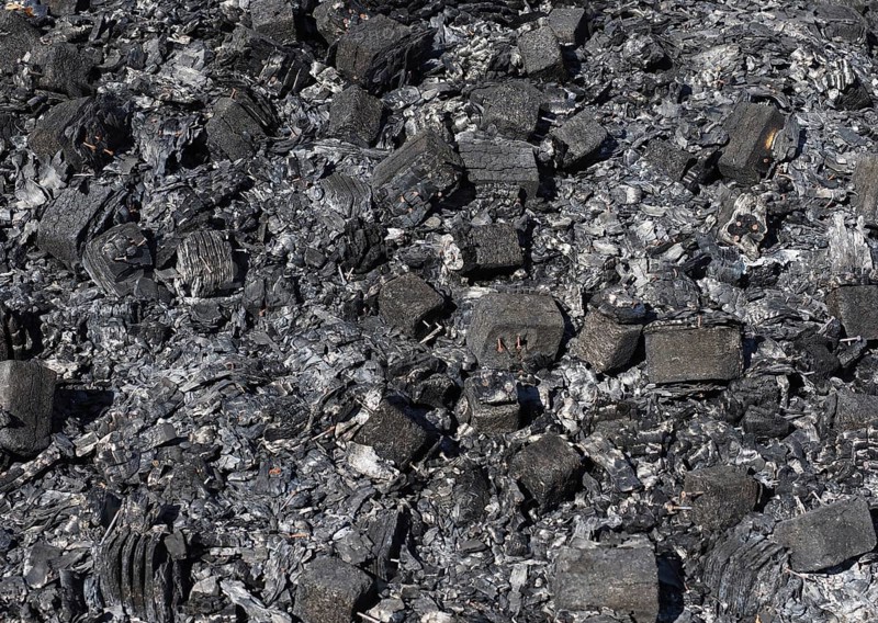 Charcoal ashes from wood combustion