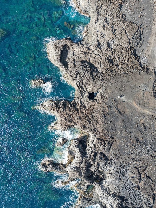 Aerial view of the rocky coast at the Salinas de Fuencaliente, La Palma, Canary Islands, Spain, Europe