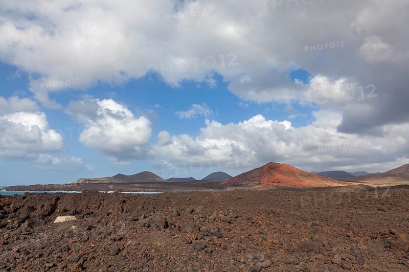 Lava field, volcanic landscape, fire mountains, volcanoes, Lanzarote, Canary Islands, Spain, Europe