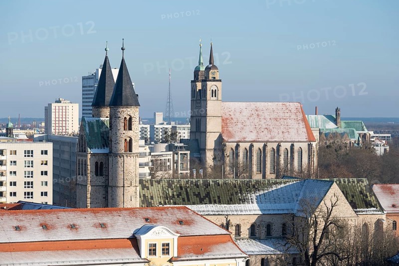 Kloster Unser Lieben Frauen, behind it St John's Church, Magdeburg, Saxony-Anhalt, Germany, Europe