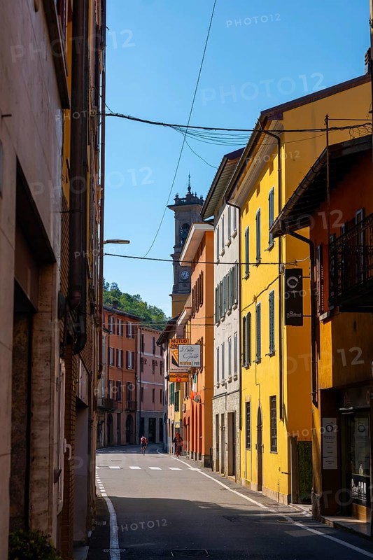 City Street in Porto Ceresio in a Sunny Summer Day in Porto Ceresio, Lombardy, Italy, Europe