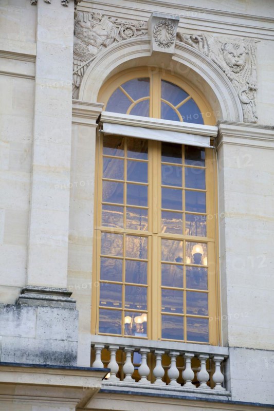 Window on the first floor of the Corps de Logis, Chateau de Versailles, Yvelines department, Ile-de-France region, France, Europe