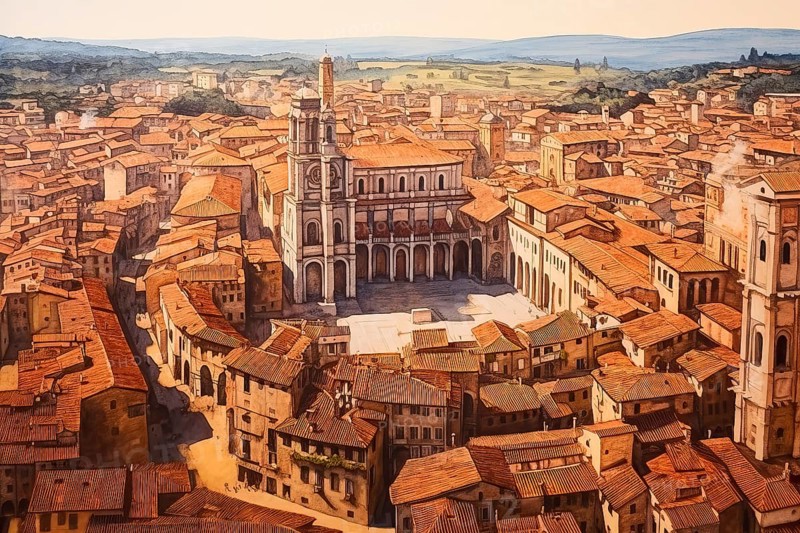 Surrealist view of old Florence city center in paper style, Italy, AI Generated, AI generated, Europe