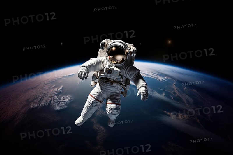 Astronaut Floating Above Earth in Space with extravehicular mobility unit and backpack. Wonder and awe of space exploration and science Astronaut Floating Above Earth in Space with extravehicular mobility unit and backpack. Wonder and awe of space exploration and science, AI generated