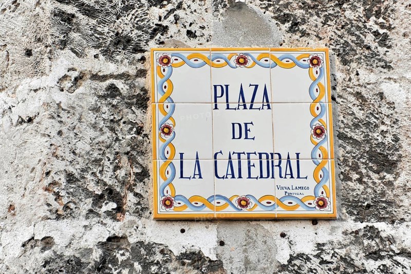 Street sign PLAZA DE LA CATEDRAL, Havana, Cuba, Greater Antilles, Caribbean, Central America
