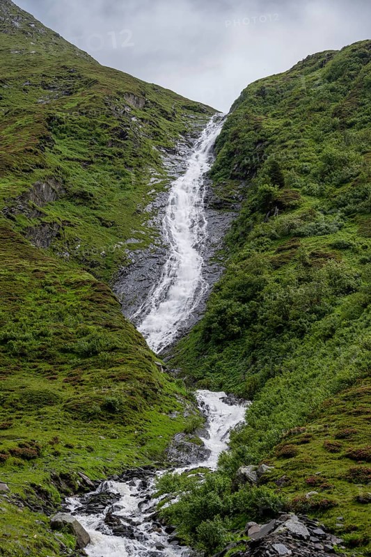 Mountain stream, waterfall, Schlegeisgrund, Berliner Hoehenweg, Zillertal Alps, Tyrol, Austria, Europe