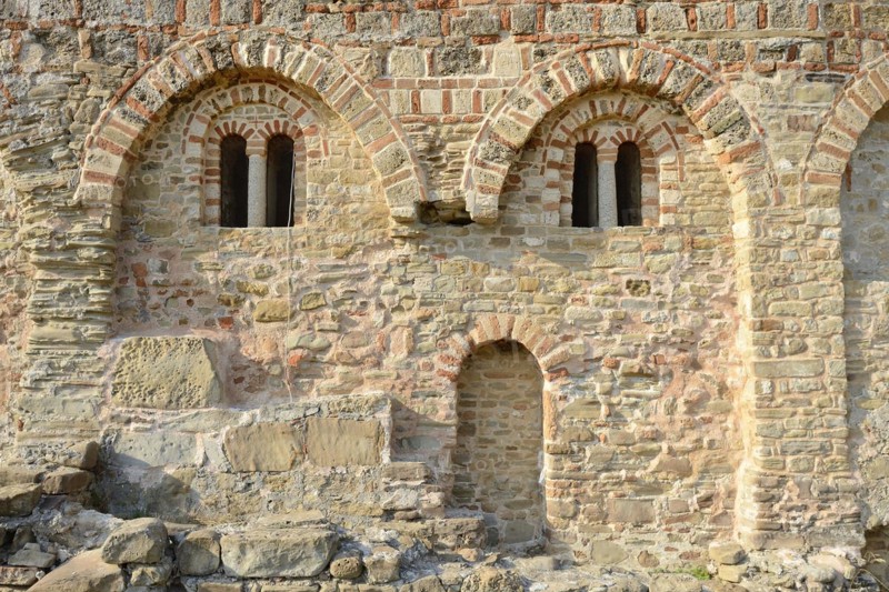 Church of St Anthony, arches with windows on the outer wall, Cape Rodon, Albania, Europe