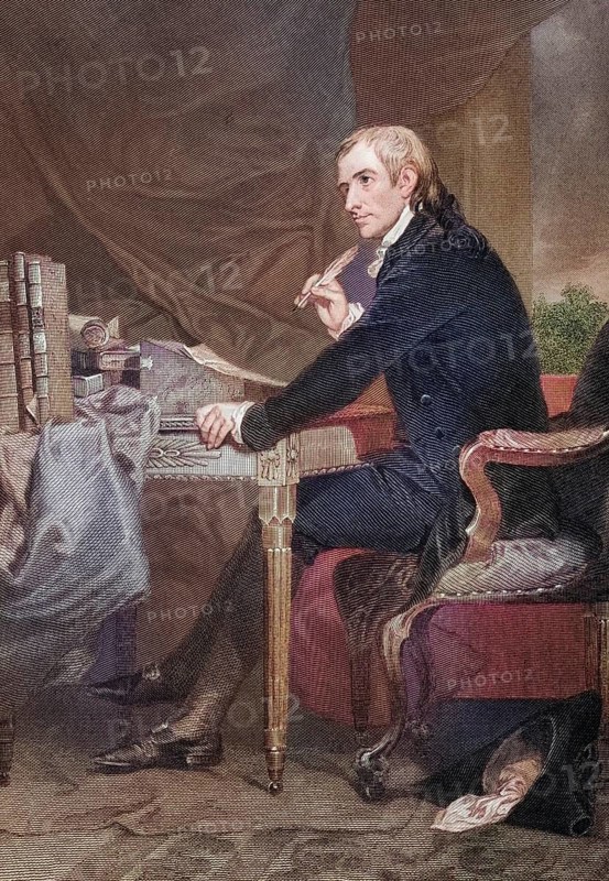 Francis Hopkinson (born 2 October 1737 in Philadelphia, Province of Pennsylvania, colony of the Kingdom of Great Britain, now USA, died there on 9 May 1791) signing the Declaration of Independence of the United States, after a painting by Alonzo Chappel (1828-1878), Historical, digitally restored reproduction from a 19th century original