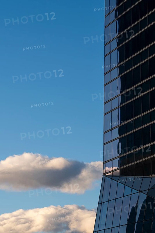 Office towers in the contemporary urban landscape in the Cuatro Torres financial area in the city of Madrid in Spain