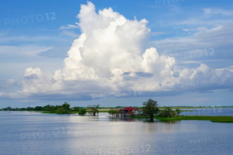 Wooden houses on stilts in the Itapicuru laguna, Para state, Brazil, South America