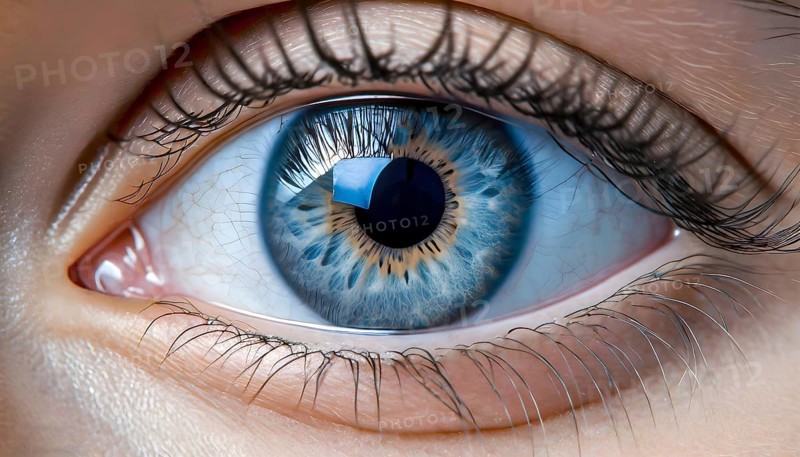 Extreme closeup of a blue eye of a woman. closeup of eyeball. AI Generated, AI generated