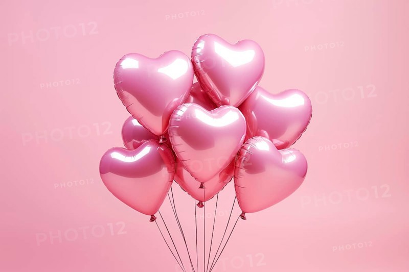 Bunch of glossy pink heart-shaped balloons against a soft pink background, perfect for Valentine Day, anniversaries, or any romantic occasion, AI generated
