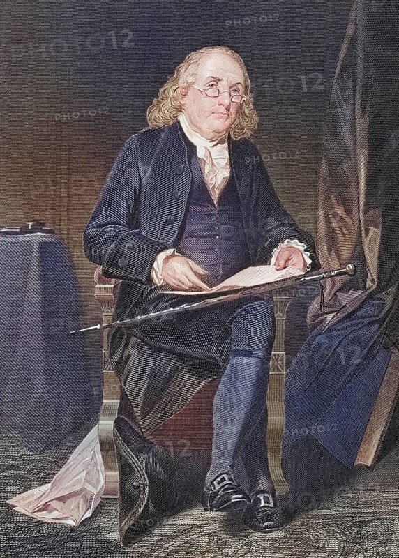 Benjamin Franklin 1706-1790, American statesman, philosopher, scientist, inventor and publisher, after a painting by Alonzo Chappel (1828-1878), Historic, digitally restored reproduction from a 19th century original