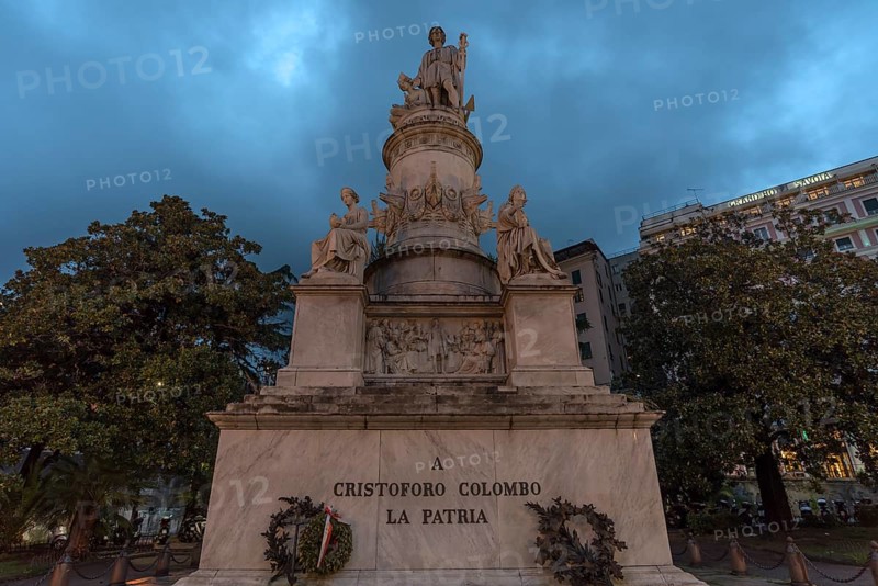 Monument to Christopher Columbus, 1451-1506, at Genova Piazza Principe railway station, Piazza Acquaverde, Genoa, Italy, Europe