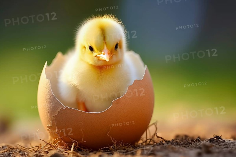 A close-up image capturing the moment a fluffy yellow chick emerges from its egg, showcasing the beauty of new life, AI generated