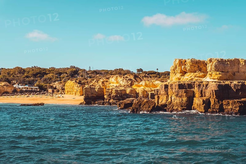 Beautiful limestone Algarve coast with caves and rock formation, Albufeira, south of Portugal