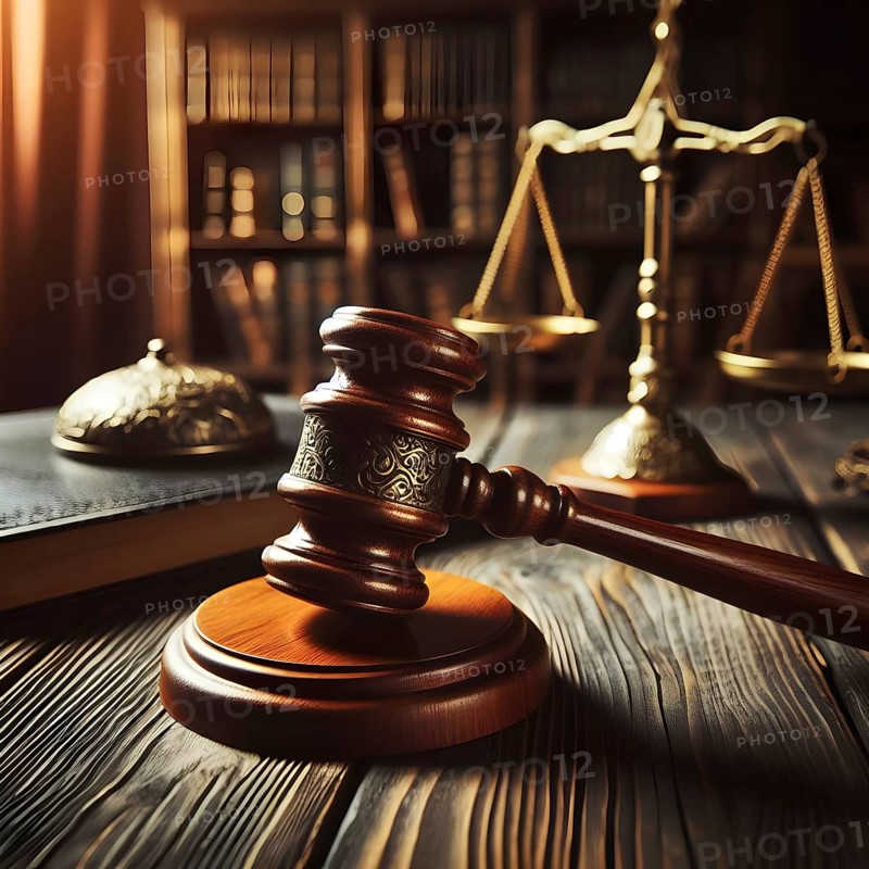 Justice law hammer or gravel and a scale in a courtroom. AI Generated, AI generated