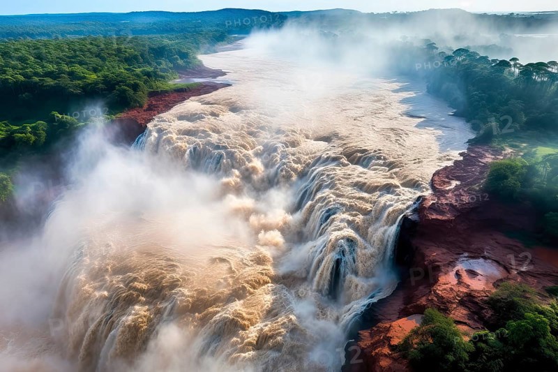 Aerial view over the Iguazu Falls, Argentina, Brazil, AI Generated, AI generated, South America