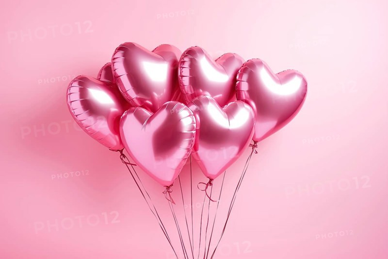 Bunch of glossy pink heart-shaped balloons against a soft pink background, perfect for Valentine Day, anniversaries, or any romantic occasion, AI generated