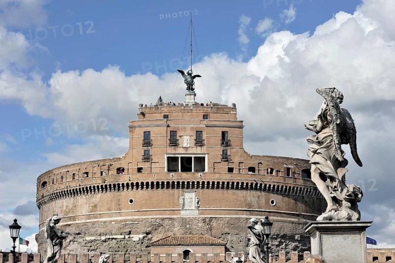 Angel Sculptures at Castel Sant'Angelo and the Aelius Bridge over the Tiber, UNESCO World Heritage Site, Rome, Lazio, Italy, Europe