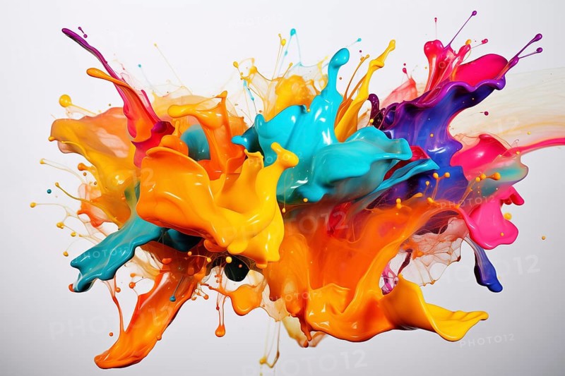 Abstract background of vibrant colorful paint splashes on black background, AI generated