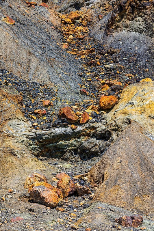 Ferrous rocks in the park of the former open-cast mine of Rio Marina, Elba, Tuscan Archipelago, Tuscany, Italy, Europe