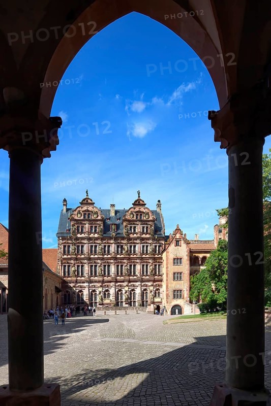 Heidelberg castle, Courtyard with the Friedrich building, Heidelberg, Baden Wurttemberg, Germany, Europe