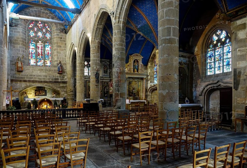 Nave and aisle, Saint Melaine church, Morlaix Montroulez, Finistere Penn Ar Bed department, Brittany Breizh region, France, Europe
