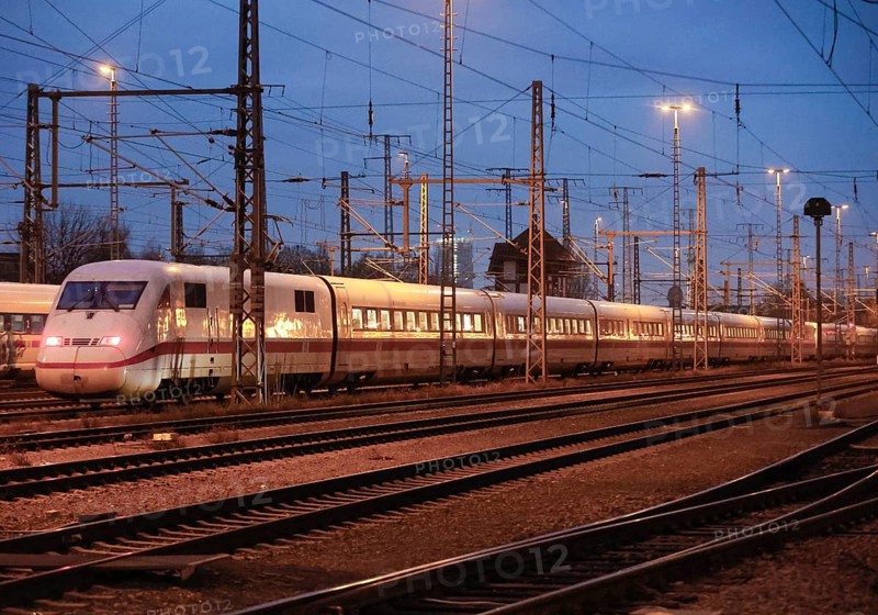 Deutsche Bahn ICE trains standing at the ICE plant in Berlin Rummelsberg, Berlin, 20/12/2022