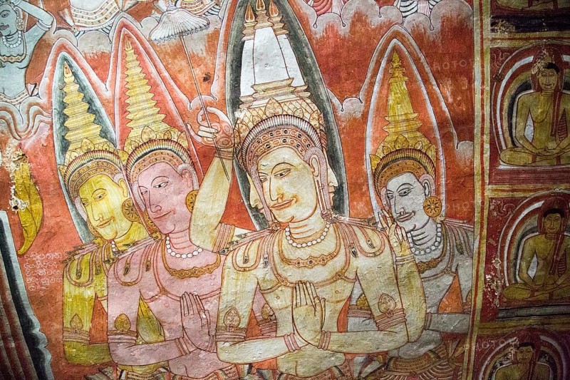 Buddha images in roof mural, Dambulla cave Buddhist temple complex, Sri Lanka, Asia