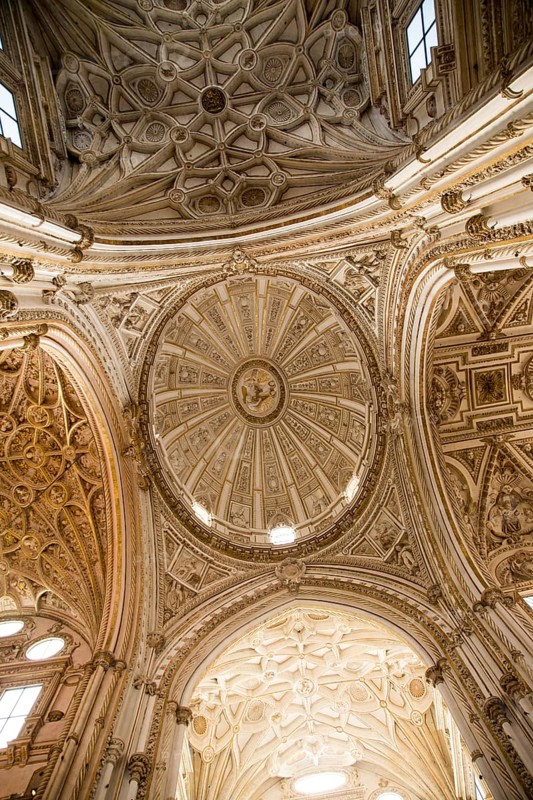 Arched ceiling dome interior of the cathedral inside the former mosque, Cordoba, Spain, Europe