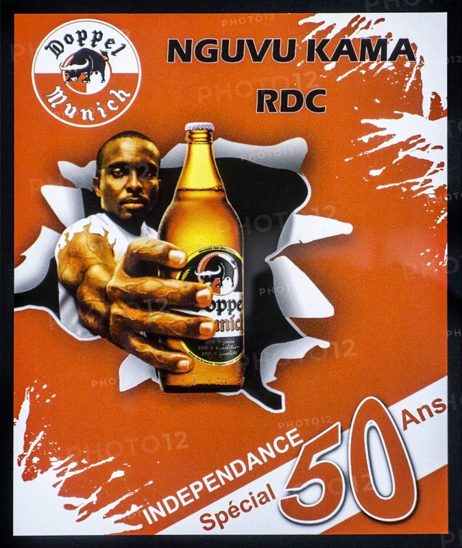 African advertising poster for Doppel Munich beer from the Congolese Bracongo brewery based in Kinshasa, Congo, Africa