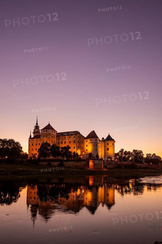 Hartenfels Castle, in the evening, Torgau, Saxony, Germany, Europe