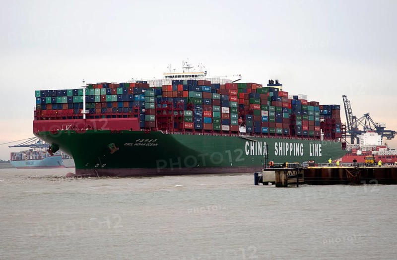 Large container ship, the Indian Ocean, of China Shipping Line, Port of Felixstowe, Suffolk, England, UK