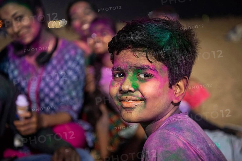 Boy, Holi Festival, indian spring festival, traditional festival of colours, Marina Beach, Chennai, Tamil Nadu, India, Asia