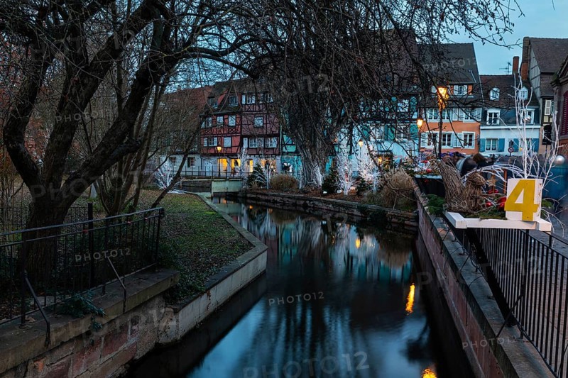 Little Venice, Petite Venise, Christmas decorations, Christmas market, historic houses, historic town, Blue Hour, The Fishermen's Market, Colmar, Alsace, France, Europe