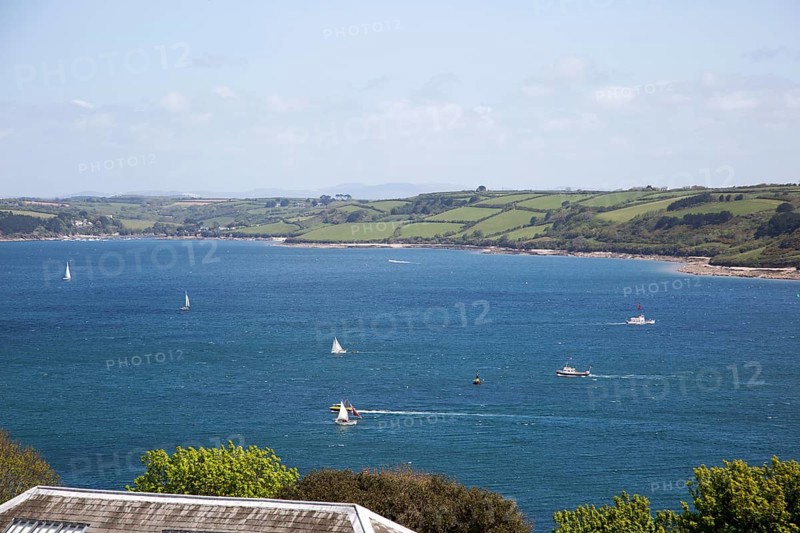 Sailing boats in River Fal estuary from Pendennis castle, Falmouth, Cornwall, England, UK