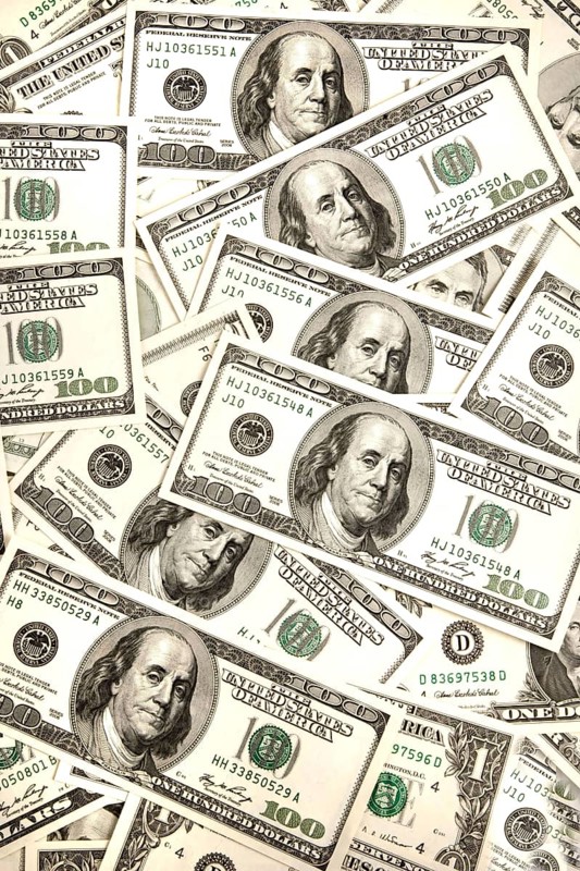 Dollar notes. in 100 dollar notes, USD, US dollars, Studio
