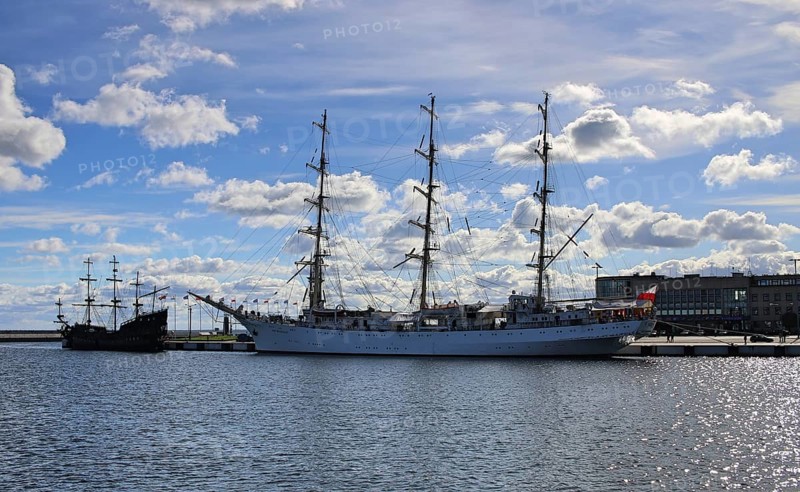 Sailing ship Dar Mlodziezy moored in the port of Gdynia, Gdynia Poland