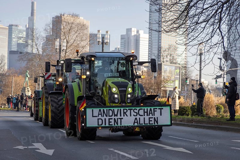 Around 600 farmers drove to the festival hall in Frankfurt am Main on 11 January 2024 as part of the rally organised by the Wetterau-Frankfurt Regional Farmers' Association to protest against the agricultural policy of the so-called traffic light government, in particular the cancellation of subsidies, festival hall, Frankfurt am Main, Hesse, Germany, Europe