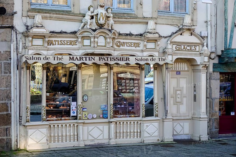 Place des Otages, shop window of an old patisserie confectionery, Morlaix Montroulez, Finistere Penn Ar Bed department, Brittany Breizh region, France, Europe