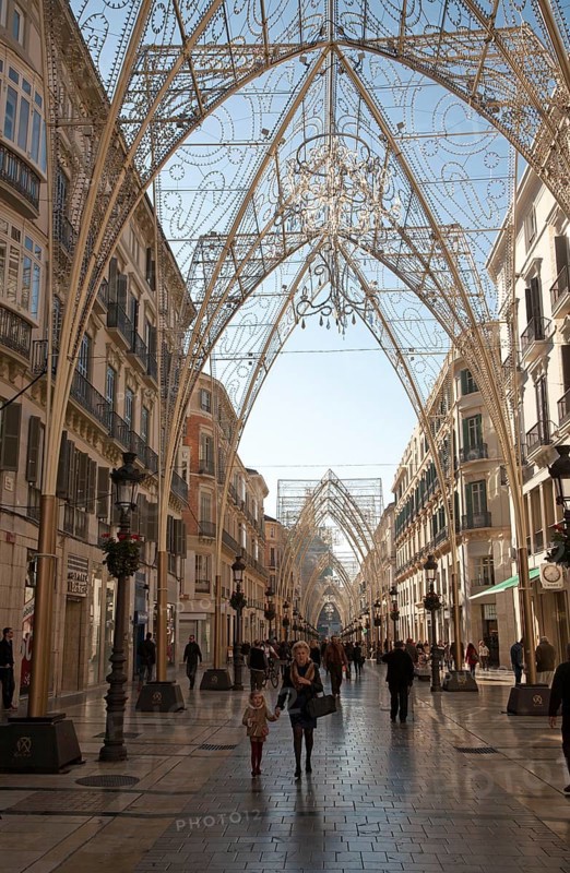City centre street with Christmas decorations, Calle Molino Lario, Malaga, Spain, Europe