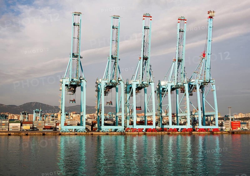 Large cranes APM Terminals container ship port at Algeciras, Cadiz Province, Spain, Europe