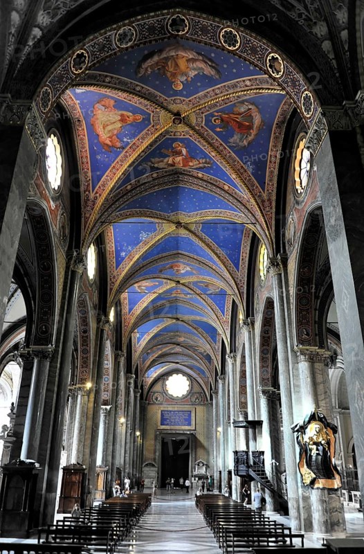 Interior view of the Gothic basilica, construction started at the end of the 13th century, Santa Maria sopra Minerva, Rome, Lazio region, Italy, Europe