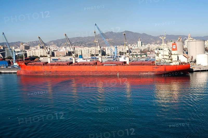 Cargo ship bulk carrier in the port of Malaga, Spain, Europe